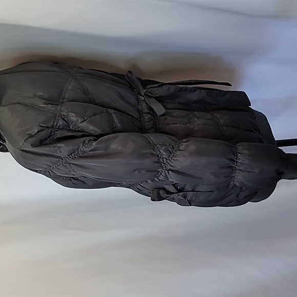 JACOB Bow Tie Hood Fitted Puffer Long Jacket Warm Charcoal - Picture 5 of 9